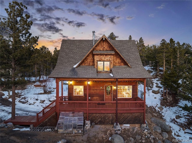 439 Ronnie Rd, Golden, CO 80403 - rustic home with roof with shingles and covered porch