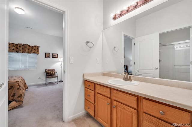 bathroom featuring vanity and walk in shower