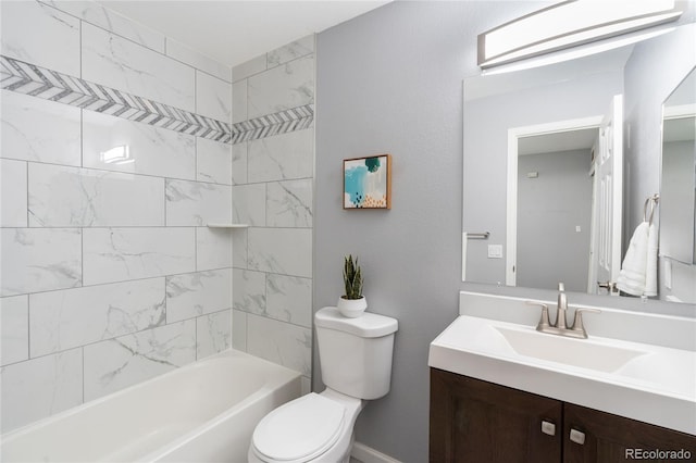 full bathroom with toilet, vanity, and shower / tub combination