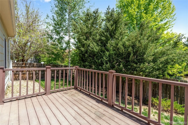 wooden terrace featuring a fenced backyard