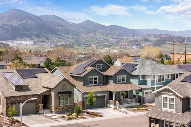 property view of mountains with a residential view