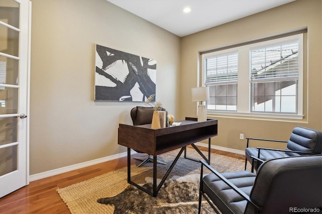 10731 Featherwalk Ln, Highlands Ranch, CO 80126 - office area with wood finished floors, baseboards, and recessed lighting