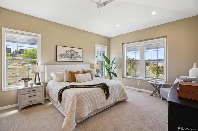 10731 Featherwalk Ln, Highlands Ranch, CO 80126 - bedroom featuring light colored carpet, multiple windows, and baseboards