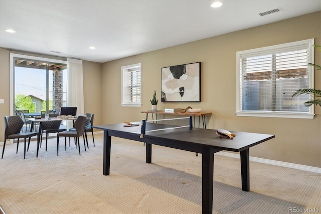 10731 Featherwalk Ln, Highlands Ranch, CO 80126 - office area with light carpet, baseboards, and recessed lighting