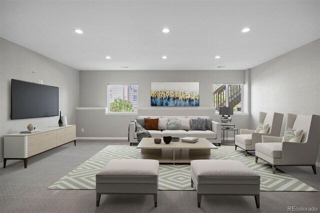 12210 Pine Post Dr, Parker, CO 80138 - living room with light carpet, recessed lighting, and baseboards