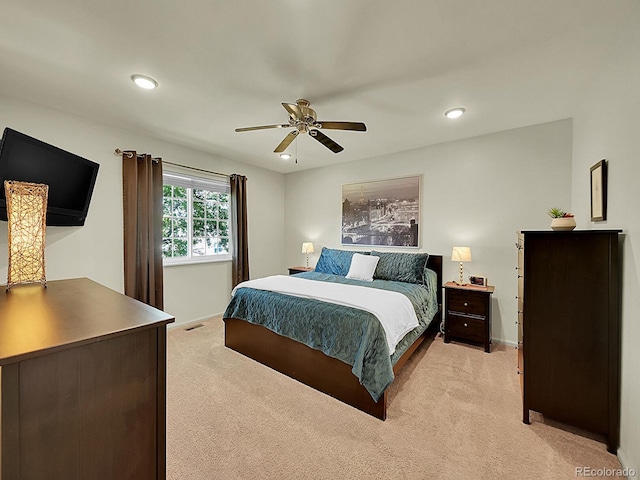 5319 E Davies Dr, Centennial, CO 80122 - bedroom with light colored carpet, recessed lighting, and ceiling fan