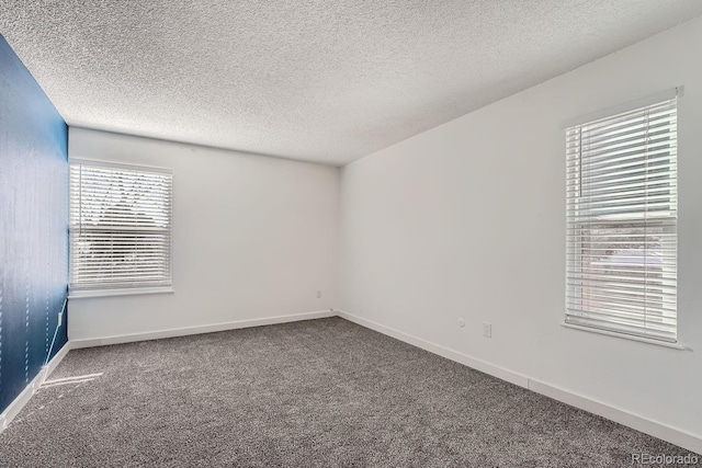 empty room with carpet floors and a textured ceiling