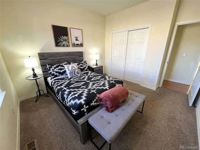 carpeted bedroom featuring a closet