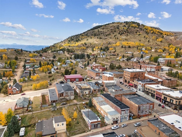 drone / aerial view featuring a mountain view