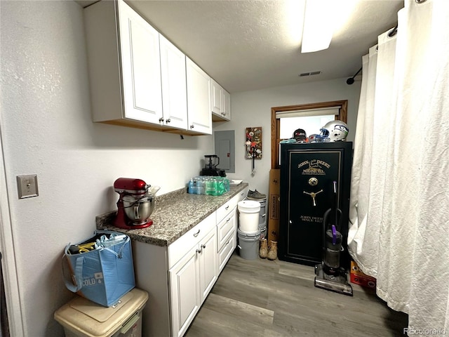 495 E Ave, Limon, CO 80828 - kitchen featuring light wood-type flooring, white cabinets, and electric panel