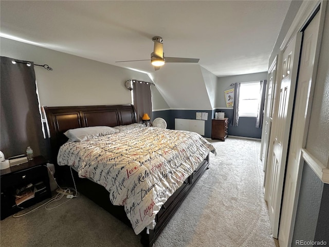 495 E Ave, Limon, CO 80828 - bedroom featuring light carpet, ceiling fan, and vaulted ceiling