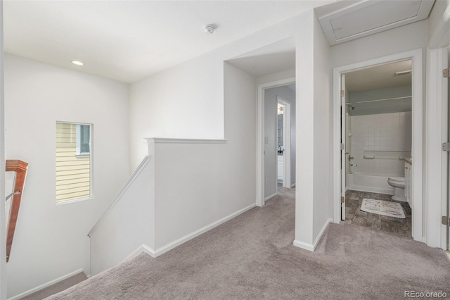 3433 N Wabash St, Denver, CO 80238 - hall featuring an upstairs landing, carpet flooring, and recessed lighting