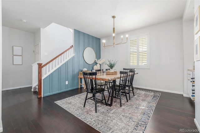 3433 N Wabash St, Denver, CO 80238 - dining space featuring stairway, a chandelier, and dark wood finished floors