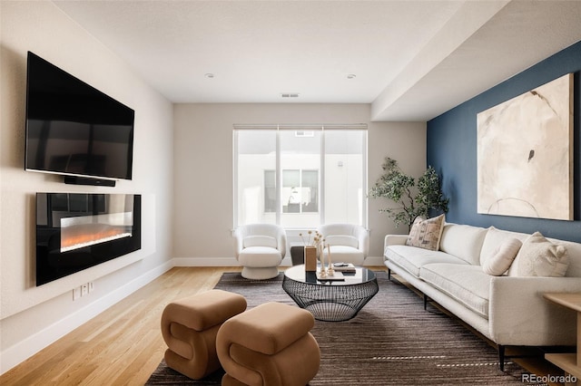 living room with hardwood / wood-style flooring