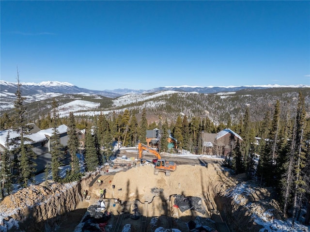 property view of mountains featuring a wooded view