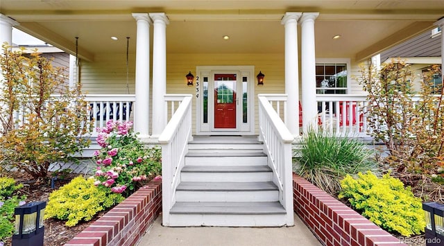 entrance to property with covered porch