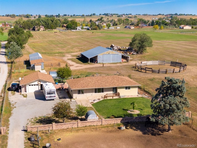 bird's eye view with a rural view