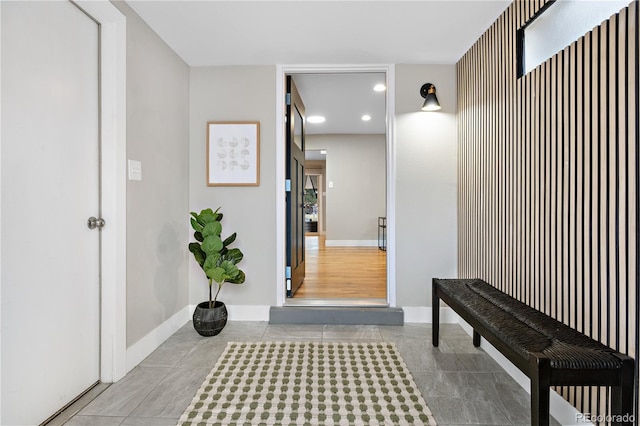 interior space featuring light tile patterned floors