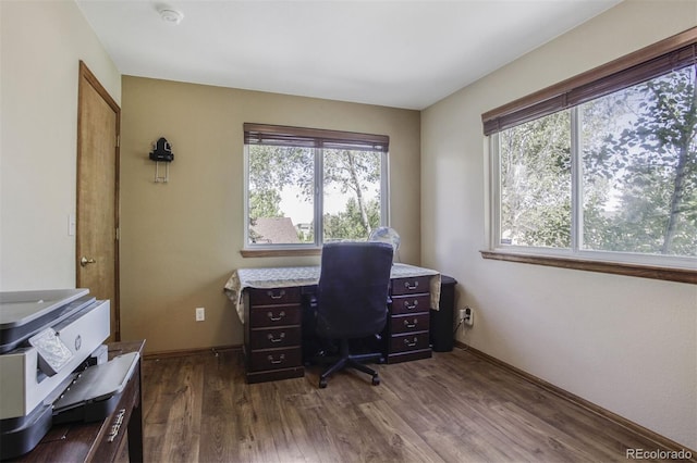 5457 S Valdai St, Aurora, CO 80015 - office area with dark wood-style floors and baseboards