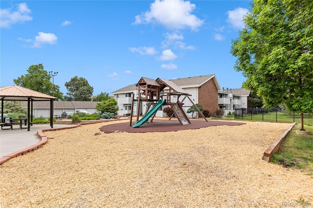 view of jungle gym with a gazebo