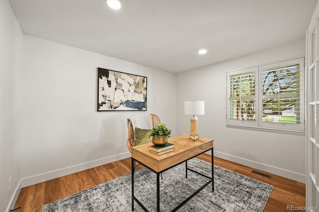 5554 S Ward Way, Littleton, CO 80127 - office featuring baseboards, wood finished floors, and recessed lighting