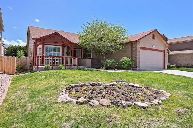 5554 S Ward Way, Littleton, CO 80127 - ranch-style home featuring a garage, a porch, concrete driveway, and brick siding