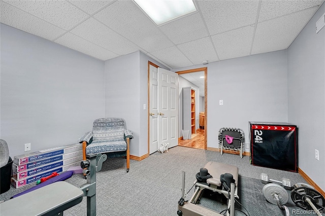 11820 W 66th Pl Unit C, Arvada, CO 80004 - workout area with carpet flooring, a drop ceiling, and baseboards