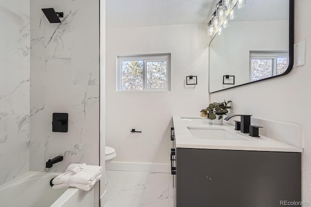 full bathroom featuring shower / bathing tub combination, toilet, and vanity