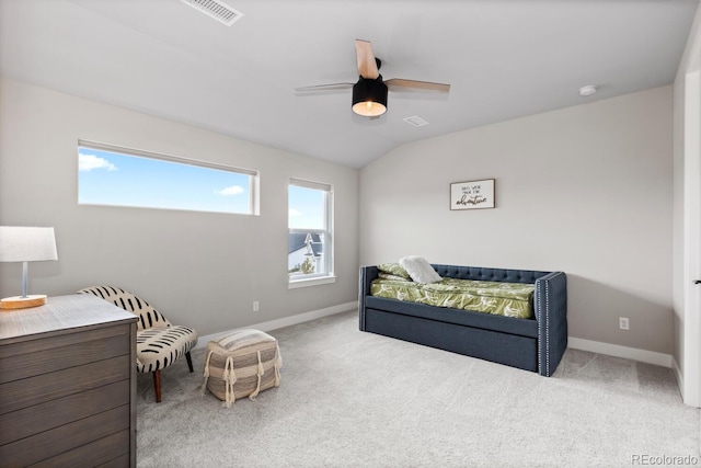 423 Rogers Way, Castle Rock, CO 80104 - bedroom featuring multiple windows, carpet, ceiling fan, and lofted ceiling
