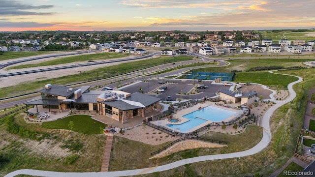 423 Rogers Way, Castle Rock, CO 80104 - aerial view at dusk of view of pool and a residential view