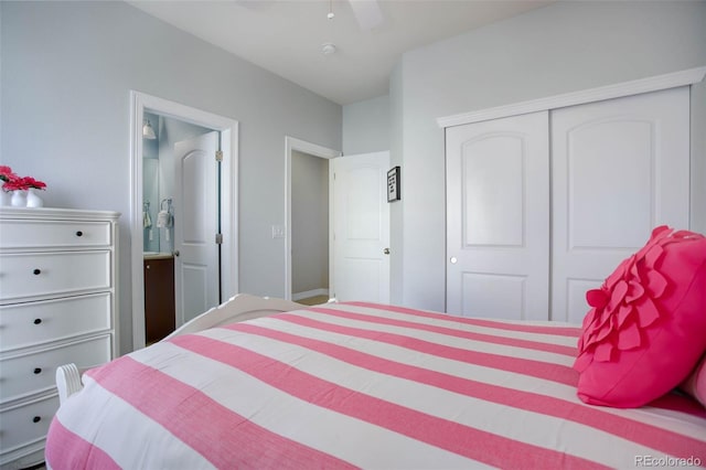 bedroom with a closet and ceiling fan