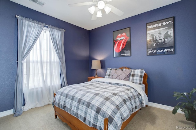 bedroom with carpet flooring and ceiling fan