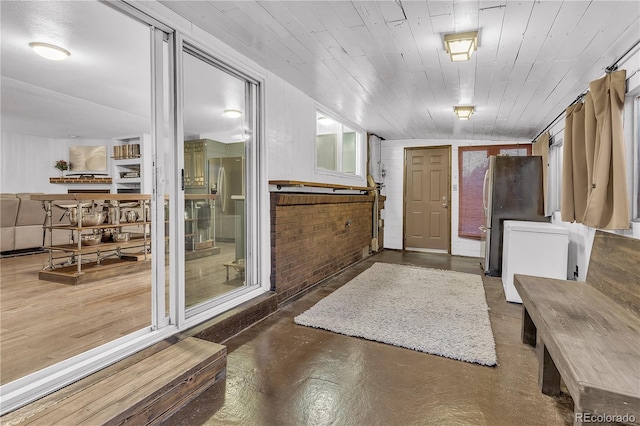 interior space with wooden ceiling