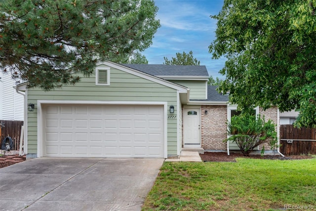 2777 S Sedalia St, Aurora, CO 80013 - ranch-style home with driveway, a garage, roof with shingles, and brick siding