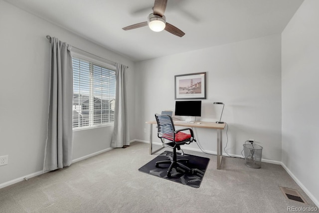 7686 Grady Cir, Castle Rock, CO 80108 - carpeted home office featuring ceiling fan and baseboards