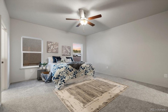 bedroom featuring carpet floors and ceiling fan