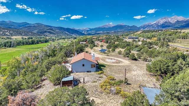 birds eye view of property featuring a mountain view