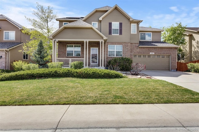 13415 Kearney St, Thornton, CO 80602 - view of front of house with brick siding, driveway, covered porch, and an attached garage