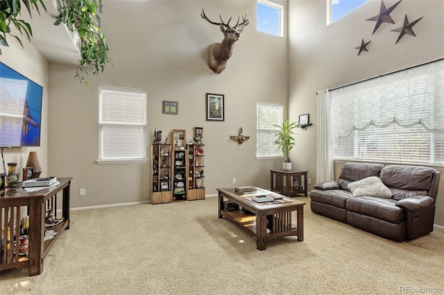 13415 Kearney St, Thornton, CO 80602 - carpeted living room featuring a high ceiling and baseboards