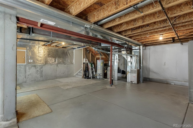 13415 Kearney St, Thornton, CO 80602 - unfinished basement with water heater, heating unit, and stairway