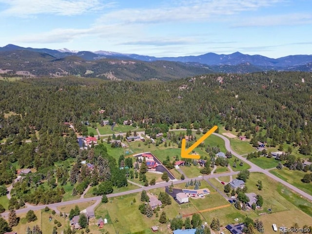 8427 S Custer Ln, Evergreen, CO 80439 - aerial view of property and surrounding area featuring a mountain backdrop