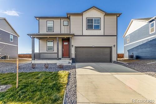 view of front of house featuring a garage, central AC unit, and a porch