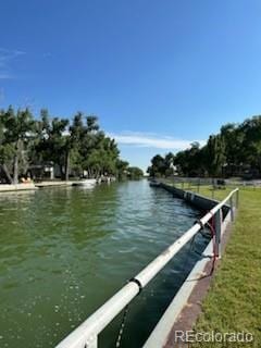 view of dock with a water view