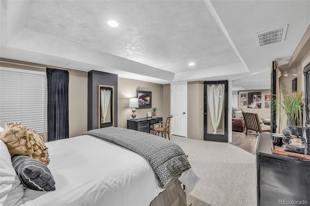 9856 Glenstone Trl, Highlands Ranch, CO 80130 - bedroom featuring a raised ceiling, carpet flooring, and recessed lighting