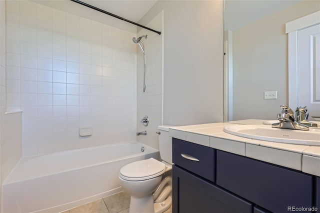 3411 N Xenia St, Denver, CO 80238 - bathroom featuring vanity, tile patterned flooring, and shower / tub combination