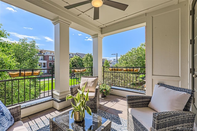 3411 N Xenia St, Denver, CO 80238 - balcony with ceiling fan and outdoor lounge area