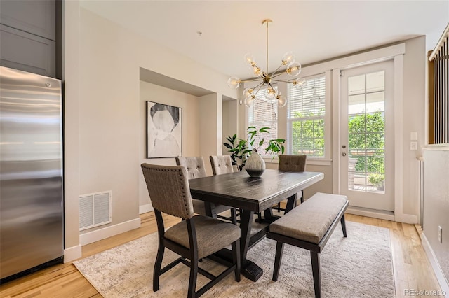 3411 N Xenia St, Denver, CO 80238 - dining area featuring a chandelier and light wood finished floors