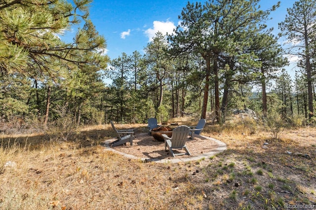 view of yard featuring a fire pit