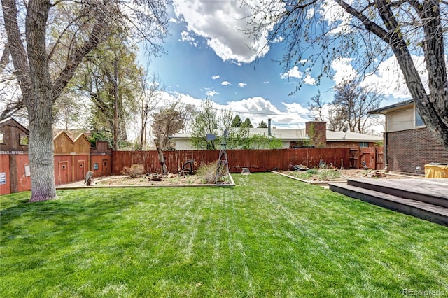 view of yard featuring a fenced backyard and a vegetable garden