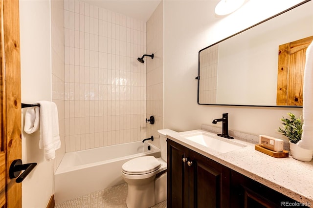 full bath featuring toilet, vanity, shower / washtub combination, and tile patterned floors